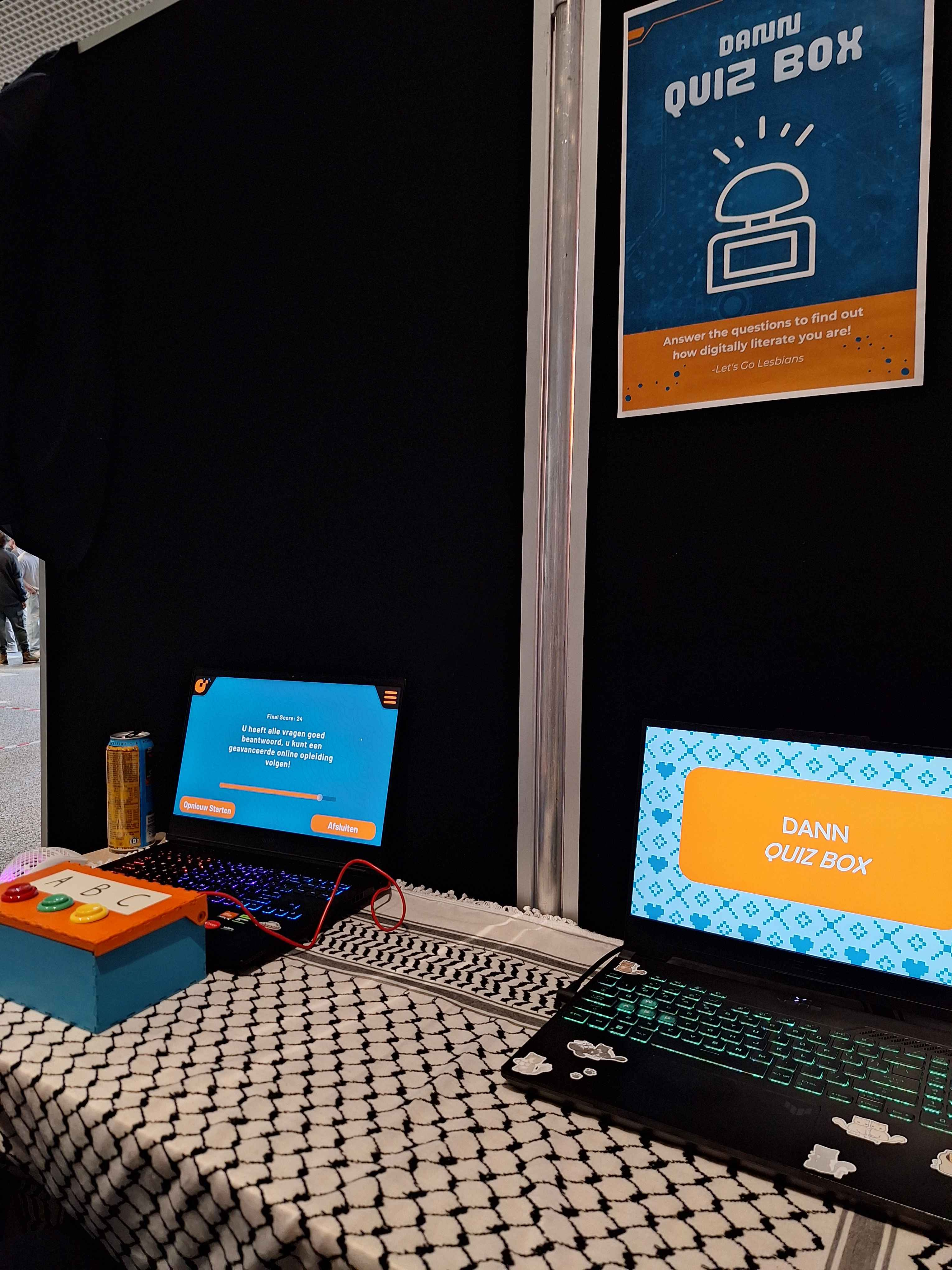 The setup for the DANN Box Quiz game